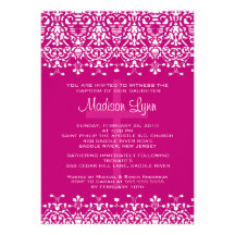 Invitation rose de baptême de damassé