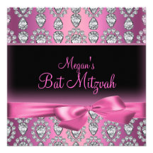 Invitation rose de bat mitzvah de diamant et d'arc