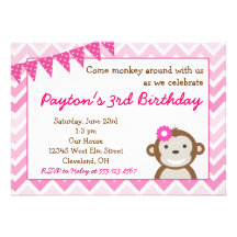 Invitation rose de fête d'anniversaire de singe de