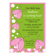 Invitation rose douce d'anniversaire de coccinelle