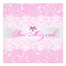 Invitation rose et blanc d'anniversaire de bat mit