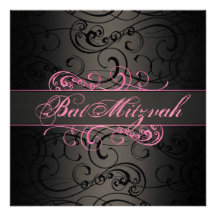 Invitation rose et noire de bat mitzvah de remous 