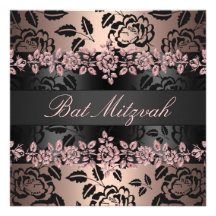 Invitation rose et noire de bat mitzvah de rose d'