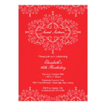 Invitation rouge d'anniversaire de sweet sixteen d