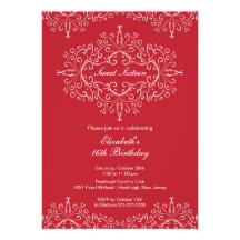 Invitation rouge d'anniversaire de sweet sixteen d