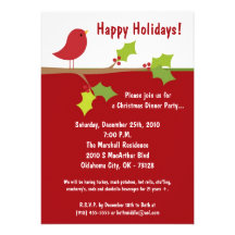 invitation rouge de fête de Noël de Berr de houx d