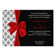 Invitation rouge de mariage damassé de ruban de FA