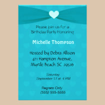 Invitation turquoise d'anniversaire de coeurs d'ar invitations