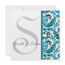 Invitation turquoise de mariage damassé de monogra
