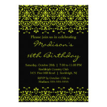 Invitation verte d'anniversaire de sweet sixteen d