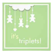 Invitation verte douce de baby shower de triplets