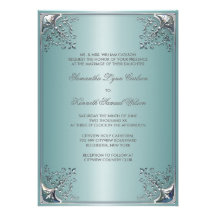Invitations blanches bleues turquoises de mariage
