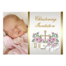 Invitations blanches de baptême de photo de bébé d