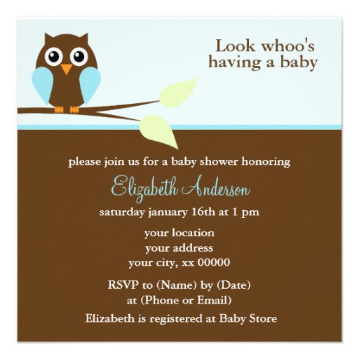 Invitations bleues de baby shower de hibou de mod