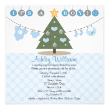 Invitations bleues de baby shower de Noël