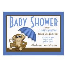 Invitations bleues de baby shower de singe mignon