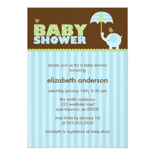 Invitations bleues de baby shower d'éléphant