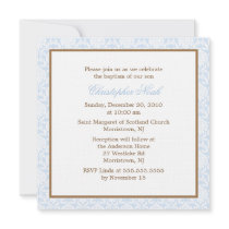 Invitations bleues de baptême de damassé
