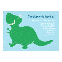 Invitations bleues de fête d'anniversaire de dinos
