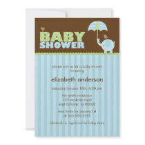 Invitations bleues de fête de naissance d'éléphant