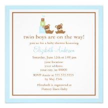 Invitations de baby shower de jumeaux d'ours de Br