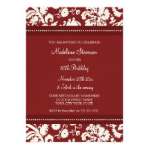Invitations de fête d'anniversaire de damassé roug