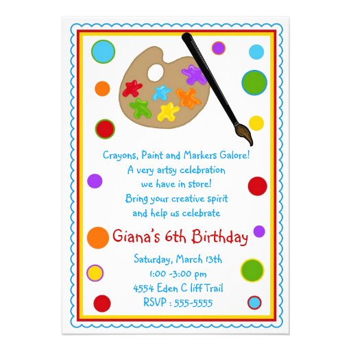 Invitations de fête d'anniversaire de peinture
