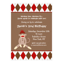 Invitations de fête d'anniversaire de singe de cha