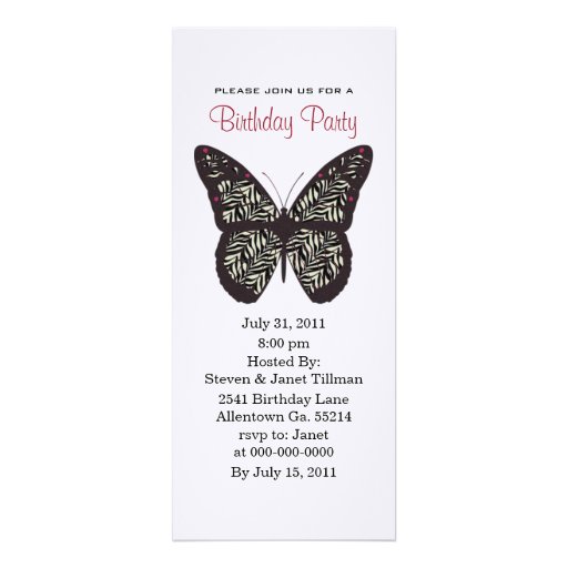 Invitations de partie de papillon d'impression de 