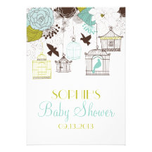 Invitations florales de baby shower de cages à ois