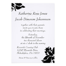 Invitations florales noires et blanches de mariage