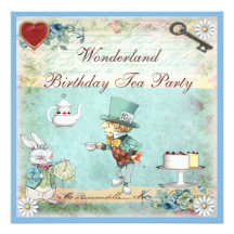 Invitations fous de thé d'anniversaire du pays des