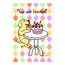 Invitations jaunes d'anniversaire de chiot de labo