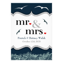 Invitations nautiques de bleu marine et blanches d
