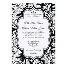 Invitations noires et blanches de mariage damassé