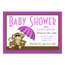 Invitations pourpres de baby shower de singe migno