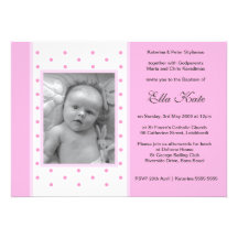 Invitations roses de baptême de pois