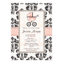 Invitations roses et noires de baby shower de dama