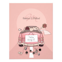 Invitations roses mignonnes de voiture de fuite de