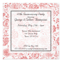 Invitations rouges d'anniversaire de mariage de mo