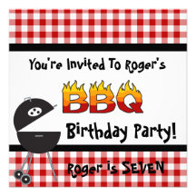 Invitations rouges de fête d'anniversaire de BBQ d