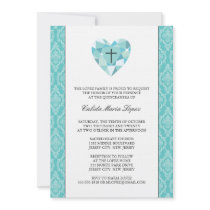 Invitations turquoises de Quinceanera de damassé