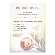 invitations vintages d'anniversaire de roses