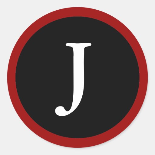 J : Lettre initiale autocollant rouge, blanc et no