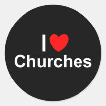 J'aime des églises (de coeur) autocollants ronds