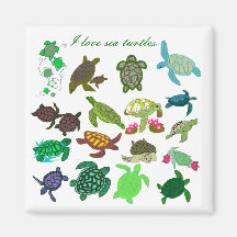 J'aime l'aimant de tortues de mer - customisé