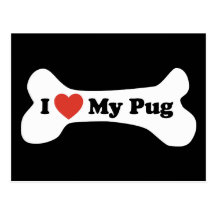 J'aime mon carlin - os de chien cartes postales