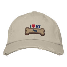 J'aime mon chapeau brodé d'os de chien de carlin