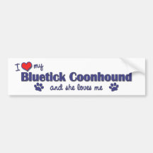 J'aime mon Coonhound de Bluetick (le chien femelle Autocollant Pour Voiture