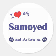 J'aime mon Samoyed (le chien femelle) Autocollants Ronds